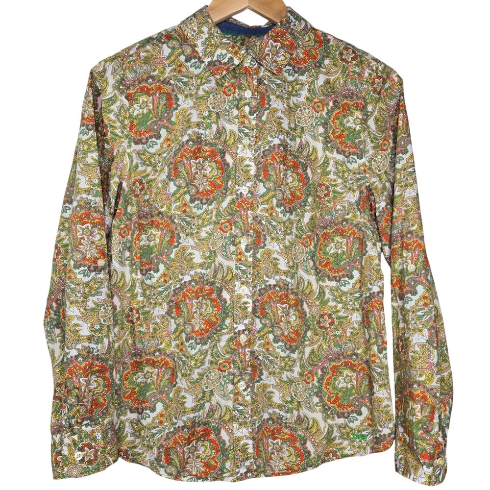 Talbots Petites Paisley Button‎ Down Shirt Womens 12P Multicolor Roll Tab Sleeve